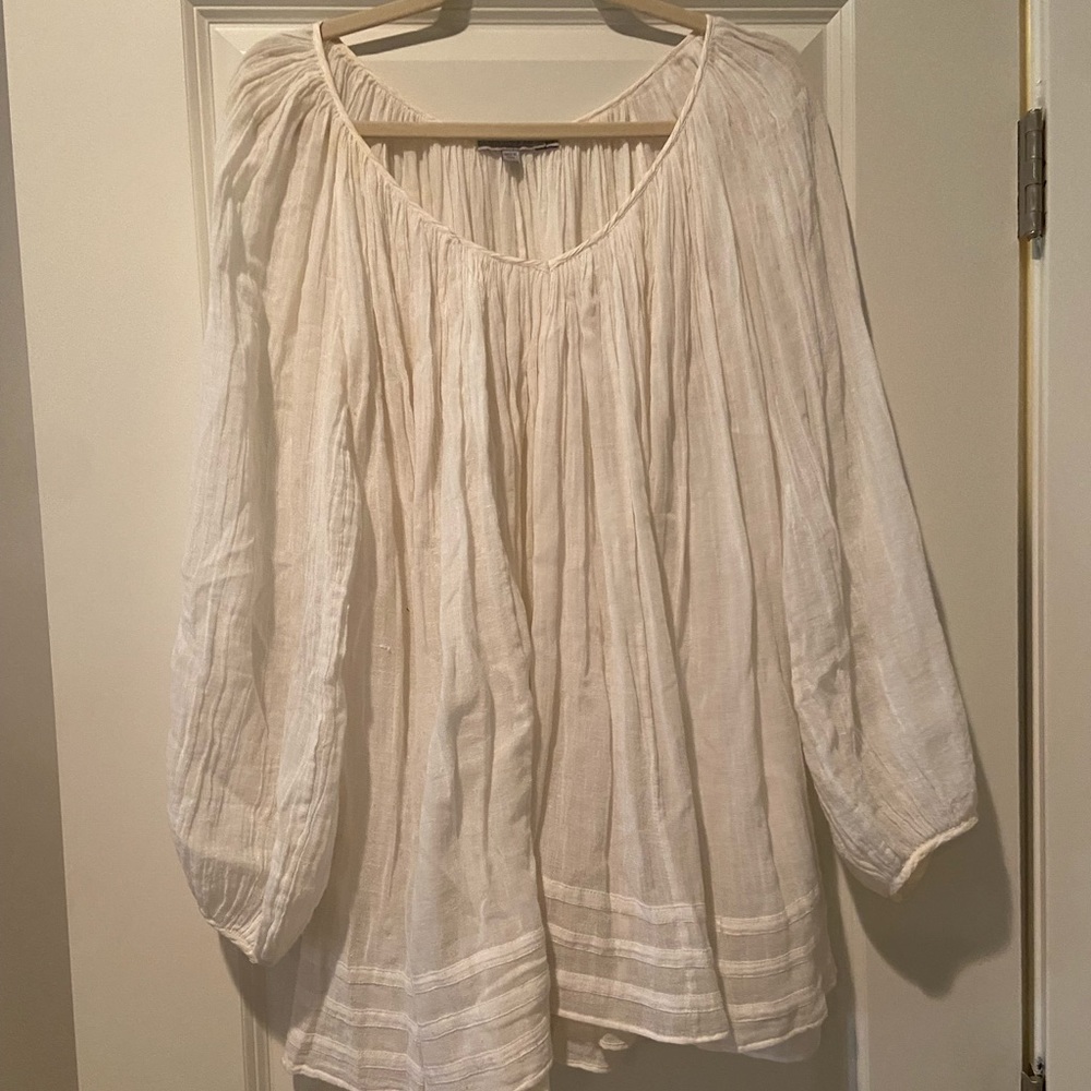 Calypso white linen long sleeve dress